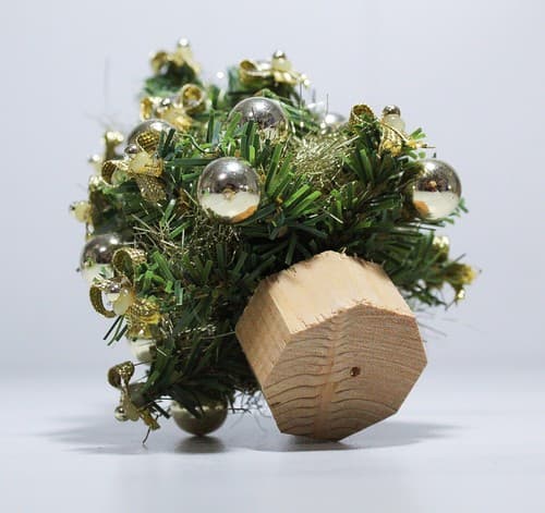 Vintage Artisan Fully Decorated Miniature Dollhouse Christmas Tree on Wood Stand - Thumbnail 8