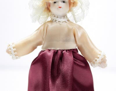 Dollhouse Miniature Doll Porcelain Silk & Laced Dress Victorian Style Vintage 5" - Thumbnail 3
