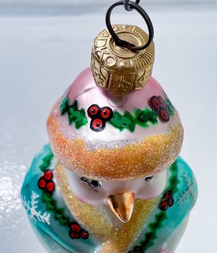 CHRISTOPHER RADKO "Jolly Wrap Jr." Snowman Christmas Glass Ornament - Thumbnail 2