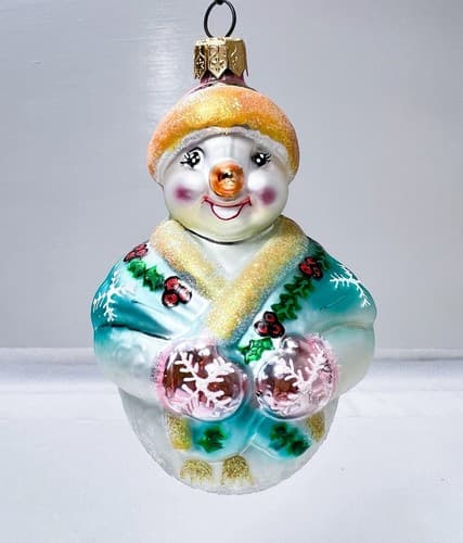CHRISTOPHER RADKO "Jolly Wrap Jr." Snowman Christmas Glass Ornament - Thumbnail 6