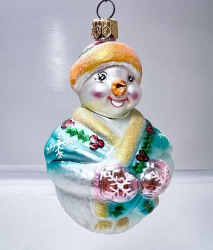 CHRISTOPHER RADKO "Jolly Wrap Jr." Snowman Christmas Glass Ornament - Thumbnail 3