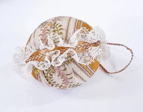 Vintage Victorian Style White Laced Mustard Round Christmas Ornament - Thumbnail 3