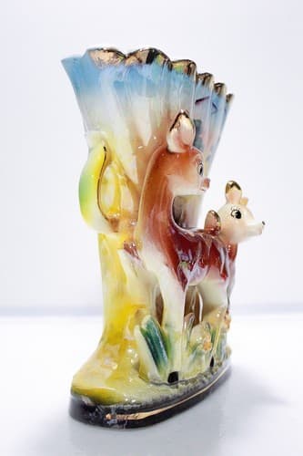 Vintage DEE BEE CO. Imports Hand Painted Japan Ceramic Fawn Deer Motif Vase - Thumbnail 9