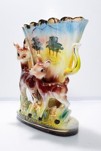Vintage DEE BEE CO. Imports Hand Painted Japan Ceramic Fawn Deer Motif Vase - Thumbnail 6