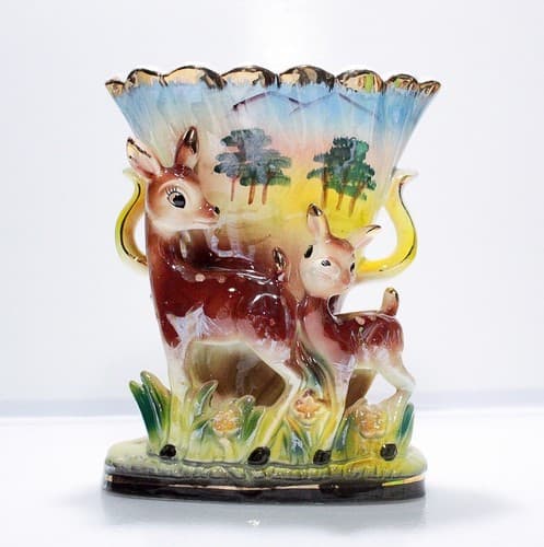 Vintage DEE BEE CO. Imports Hand Painted Japan Ceramic Fawn Deer Motif Vase - Thumbnail 7