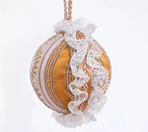 Vintage Victorian Style White Laced Mustard Round Christmas Ornament - Thumbnail 2