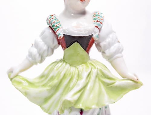 Antique Hand Painted Germany Lady In Baroque Flora Dress Porcelain Figurine - Thumbnail 3