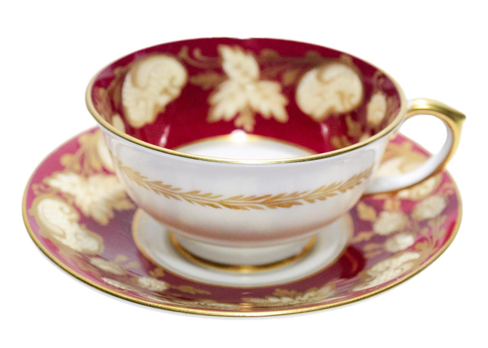 CROWN STAFFORDSHIRE Antique England Fine Bone China Red Floral Cup & Saucer - Image 1