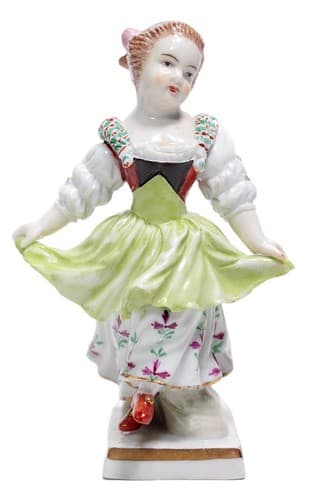 Antique Hand Painted Germany Lady In Baroque Flora Dress Porcelain Figurine - Image 1