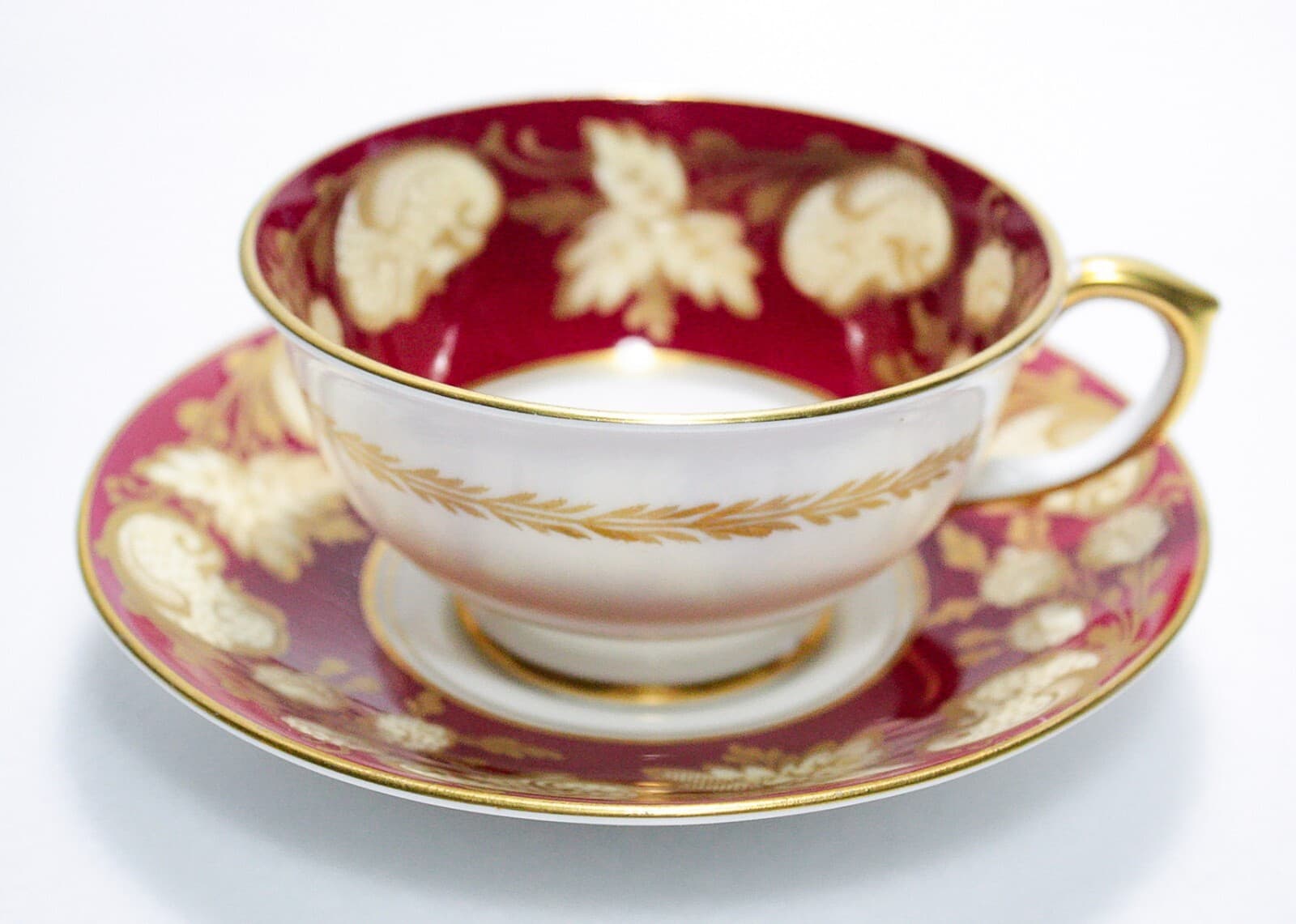 CROWN STAFFORDSHIRE Antique England Fine Bone China Red Floral Cup & Saucer - Thumbnail 9