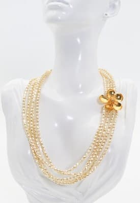 Vintage MMA RC Marked Multistrand Beaded Gold Tone Flower Clasp Chocker Necklace - Thumbnail 2