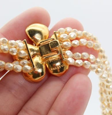 Vintage MMA RC Marked Multistrand Beaded Gold Tone Flower Clasp Chocker Necklace - Thumbnail 6