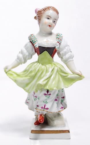 Antique Hand Painted Germany Lady In Baroque Flora Dress Porcelain Figurine - Thumbnail 6