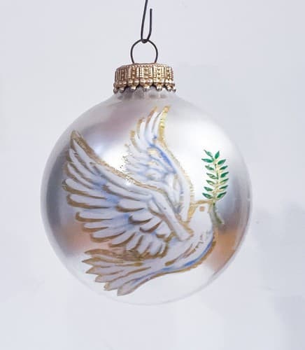 2 Vintage Krebs White w/ Peace Doves Blown Glass Christmas Ornaments - Thumbnail 2