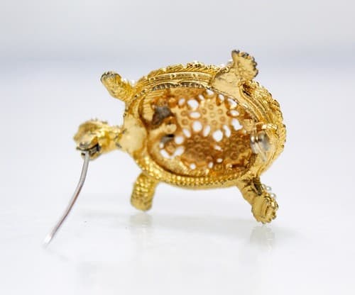 Vintage Gold Tone Faux Seed Pearl Turtle Animal Pin Brooch - Thumbnail 6