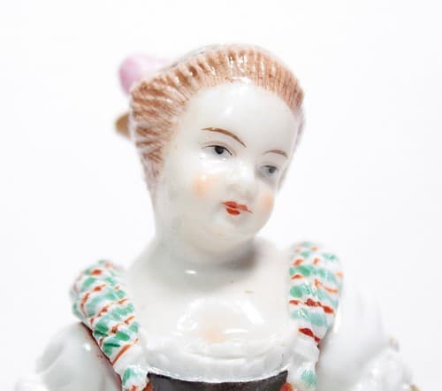 Antique Hand Painted Germany Lady In Baroque Flora Dress Porcelain Figurine - Thumbnail 2