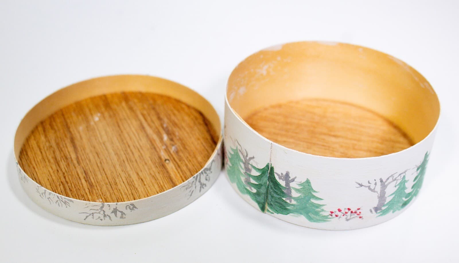 Vintage Signed Hand Painted Red Riding Hood Round Wooden Decorative Box - Thumbnail 5