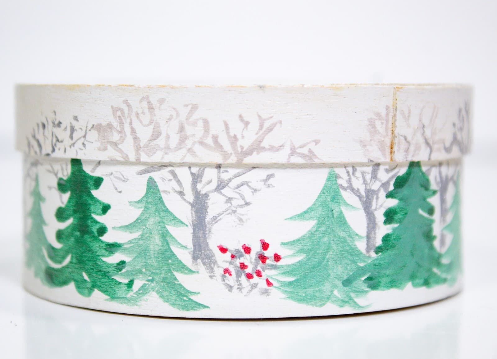 Vintage Signed Hand Painted Red Riding Hood Round Wooden Decorative Box - Thumbnail 4