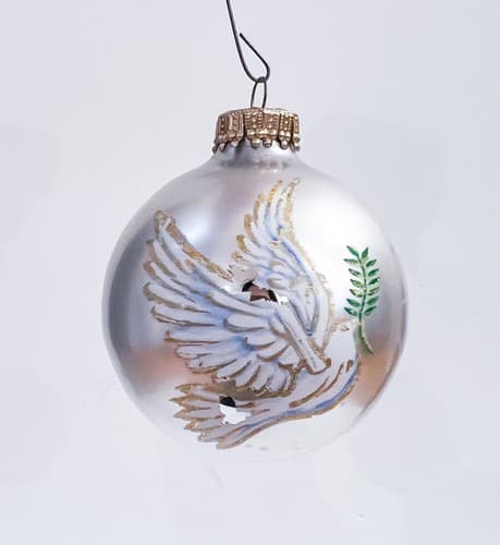2 Vintage Krebs White w/ Peace Doves Blown Glass Christmas Ornaments - Thumbnail 3