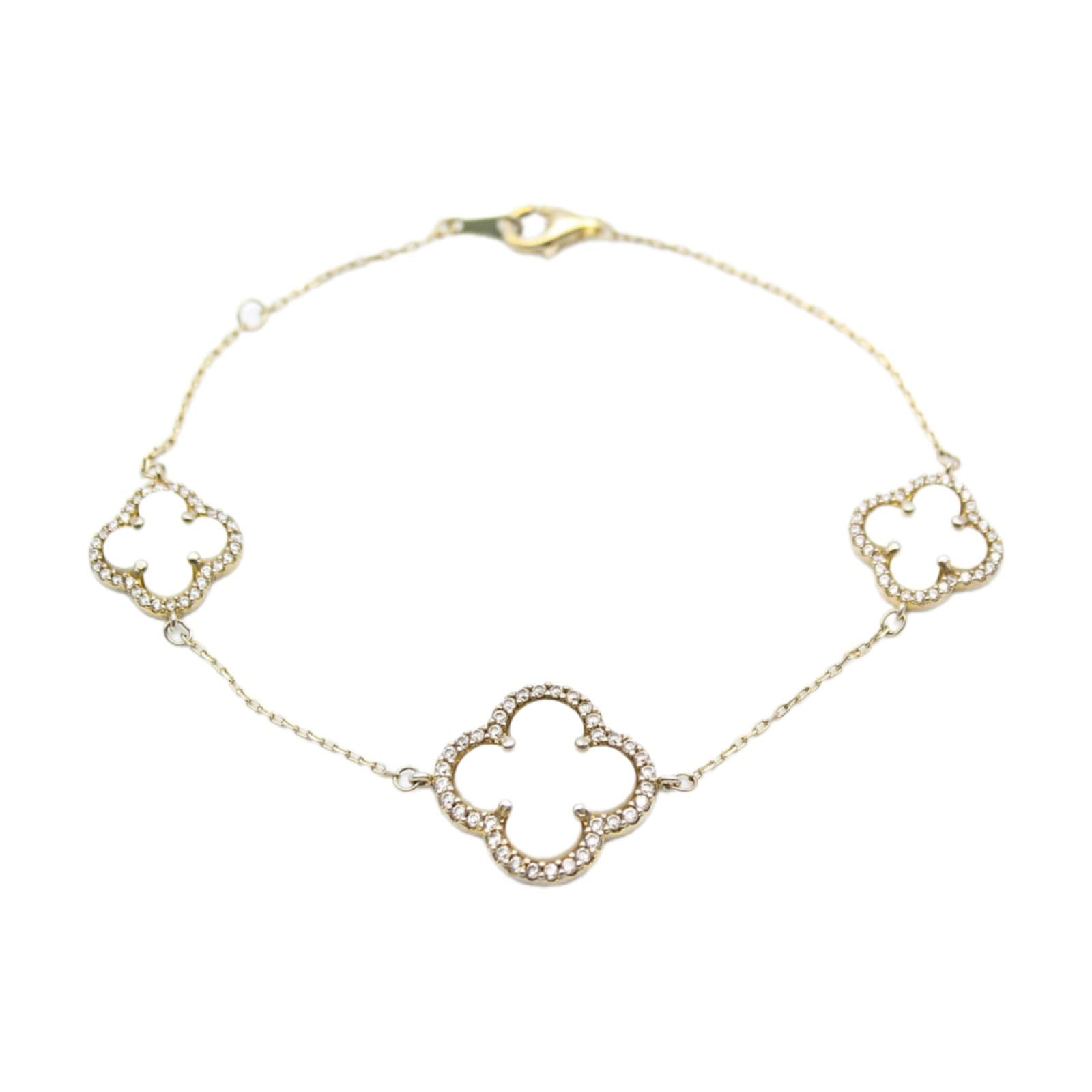 Icon White Mother Of Pearl Clover Sterling Silver Vermeil Crystal Bracelet 8" - Image 1