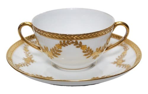 LIMOGES France Ovington Bros T & V Gold Gilt Porcelain Boullion Cup & Saucer - Image 1