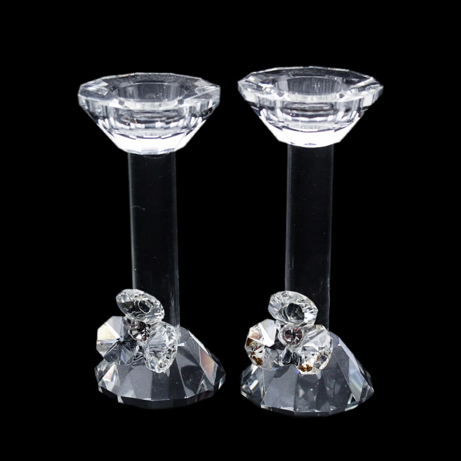 Vintage Faceted Fine Crystal Austria Floral Bases Pair Of Candlesticks 3.5" - Image 1