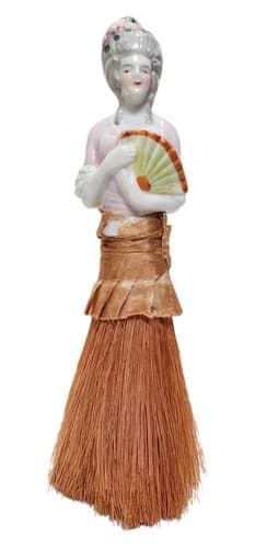 Antique Made In Japan Porcelain Half Doll w/ Fan Silk Whisk Vanity Broom - Image 1