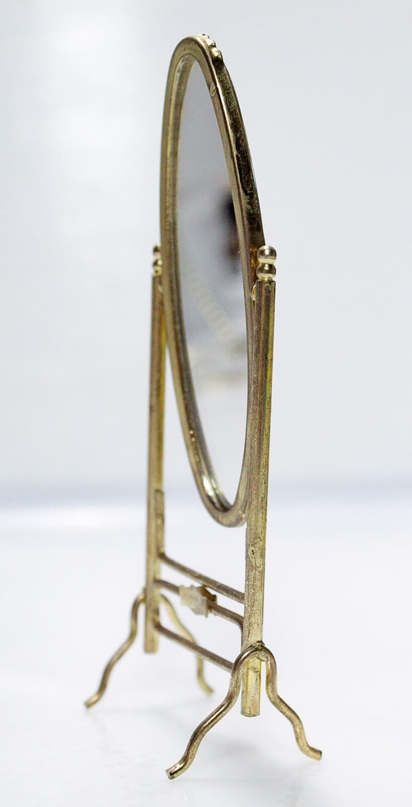 Vintage Miniature Dollhouse Cheval Brass Mirror Accessory Scale 1:12 - Thumbnail 3