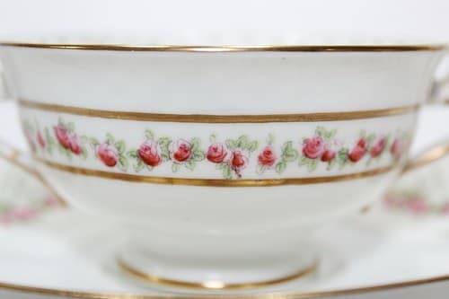 CRESCENT & SONS England Antique Jeweled Porcelain Boullion Cup & Saucer - Thumbnail 2