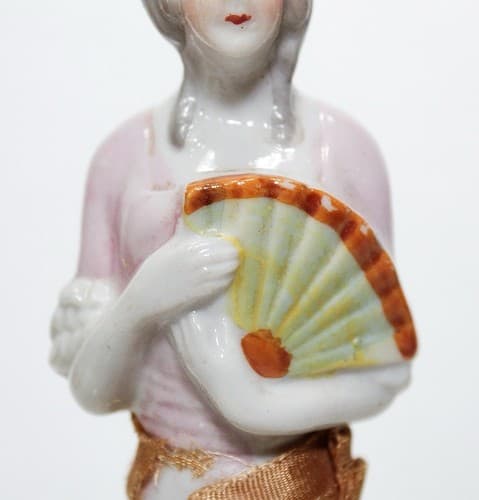 Antique Made In Japan Porcelain Half Doll w/ Fan Silk Whisk Vanity Broom - Thumbnail 3
