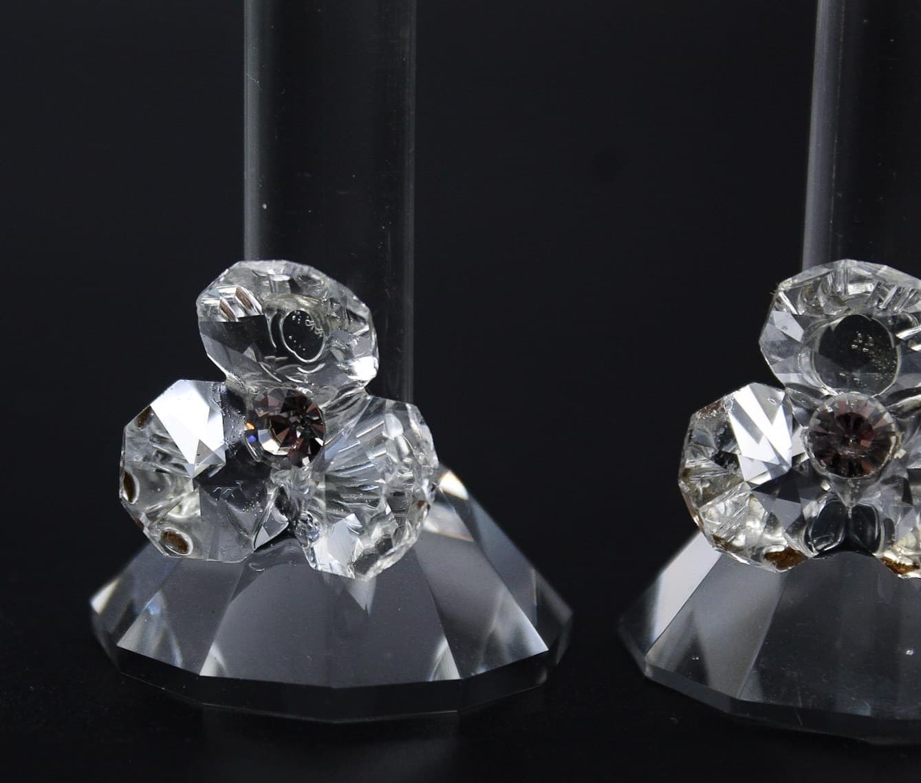 Vintage Faceted Fine Crystal Austria Floral Bases Pair Of Candlesticks 3.5" - Thumbnail 6