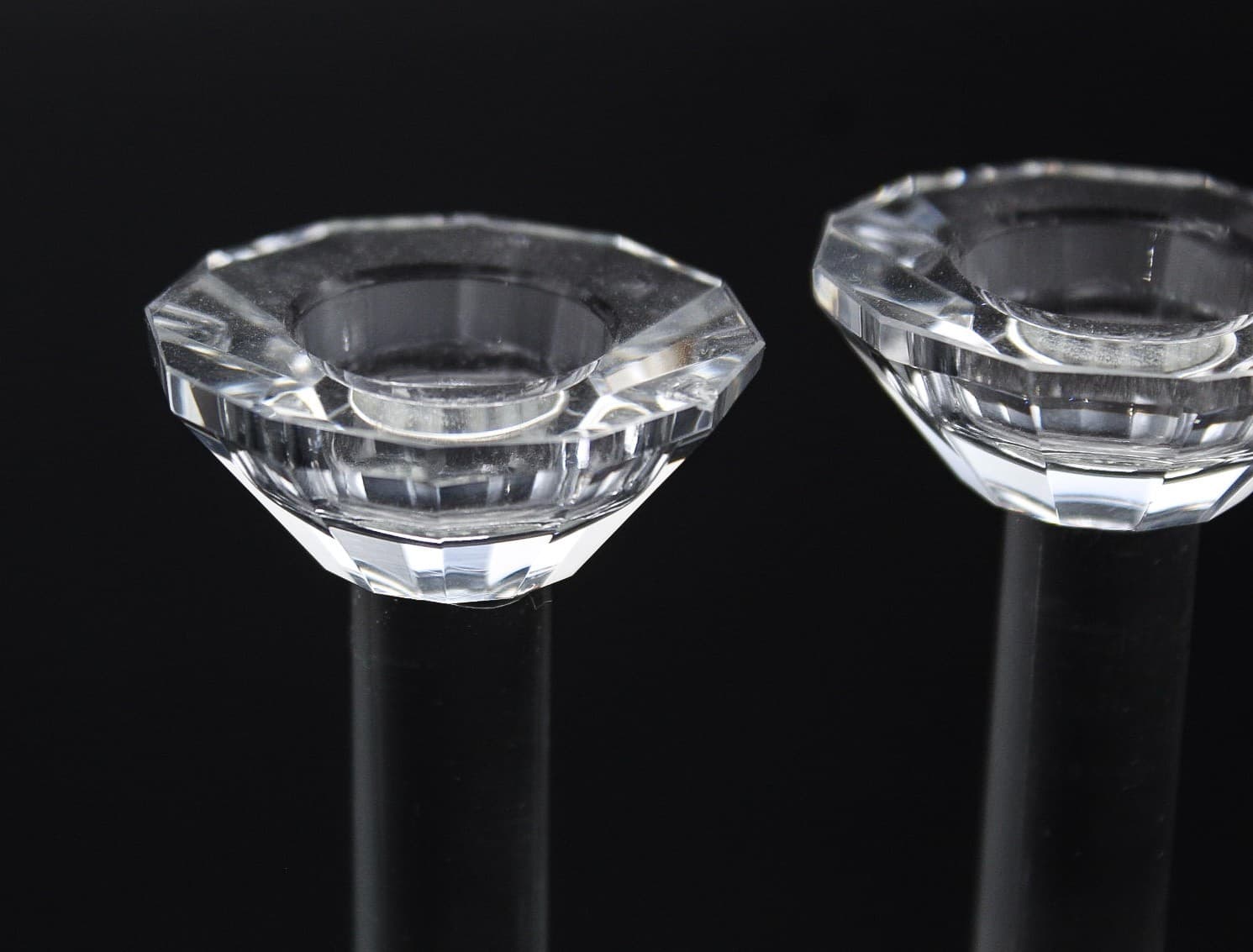 Vintage Faceted Fine Crystal Austria Floral Bases Pair Of Candlesticks 3.5" - Thumbnail 4