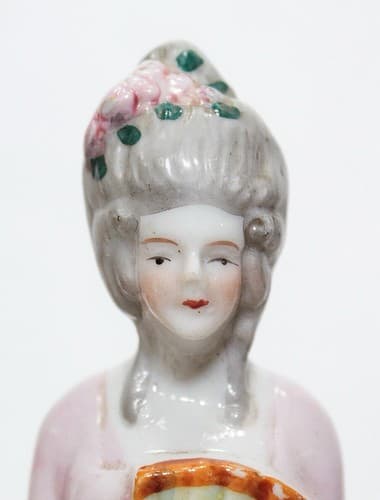 Antique Made In Japan Porcelain Half Doll w/ Fan Silk Whisk Vanity Broom - Thumbnail 2