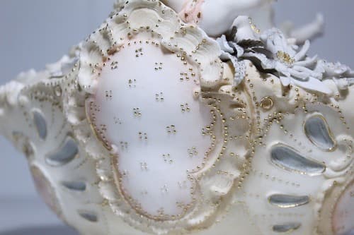 Antique Hand Painted Jeweled Bisque Hallmarked Cupid Basket Bowl - Thumbnail 3