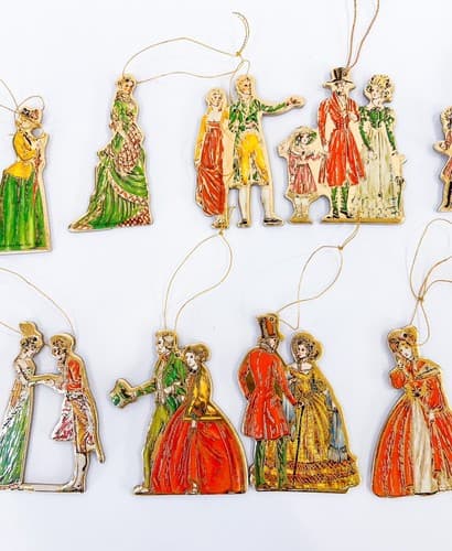 Vintage 1979 Merrimack Set of 12 Victorian Style Die Cut Christmas Ornaments - Thumbnail 4