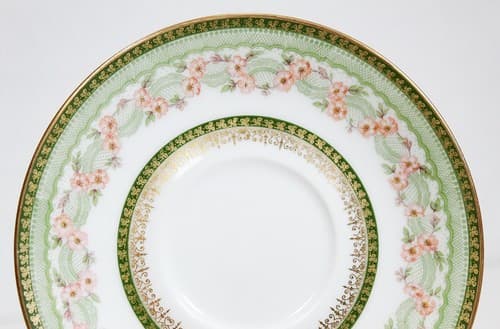 LIMOGES France J.P.L. Green & Gold Floral Porcelain Boullion Cup & Saucer - Thumbnail 5