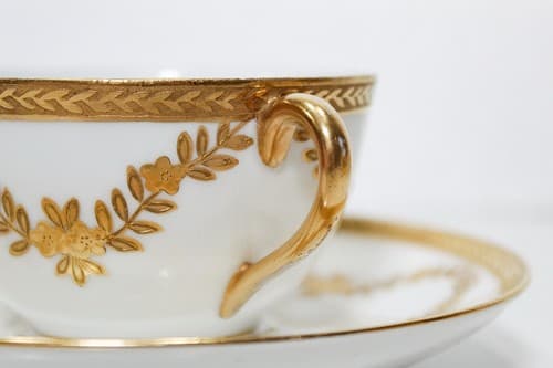 LIMOGES France Ovington Bros T & V Gold Gilt Porcelain Boullion Cup & Saucer - Thumbnail 3