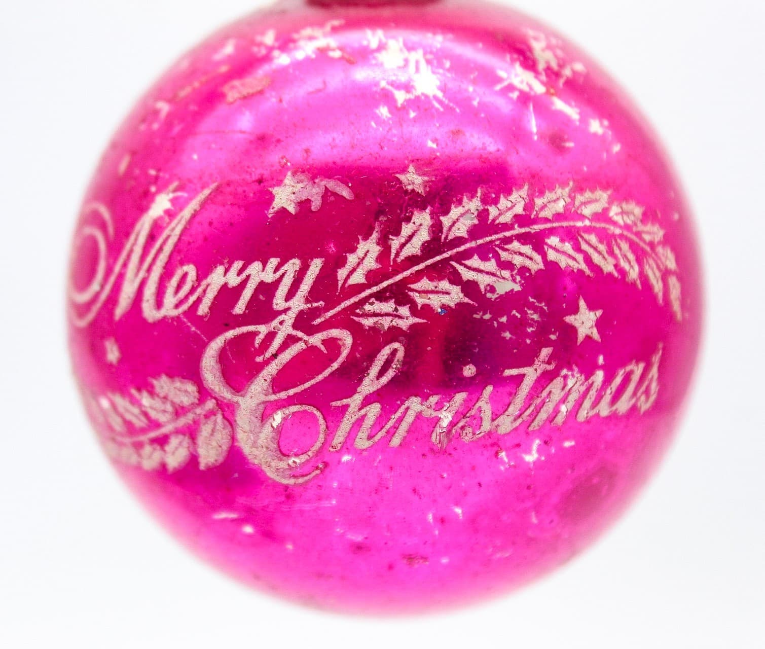 Shiny Brite U.S.A. Pink Vintage Merry Christmas Stencil Ball Glass Ornament 2.5" - Thumbnail 6