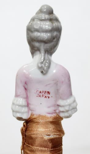 Antique Made In Japan Porcelain Half Doll w/ Fan Silk Whisk Vanity Broom - Thumbnail 5