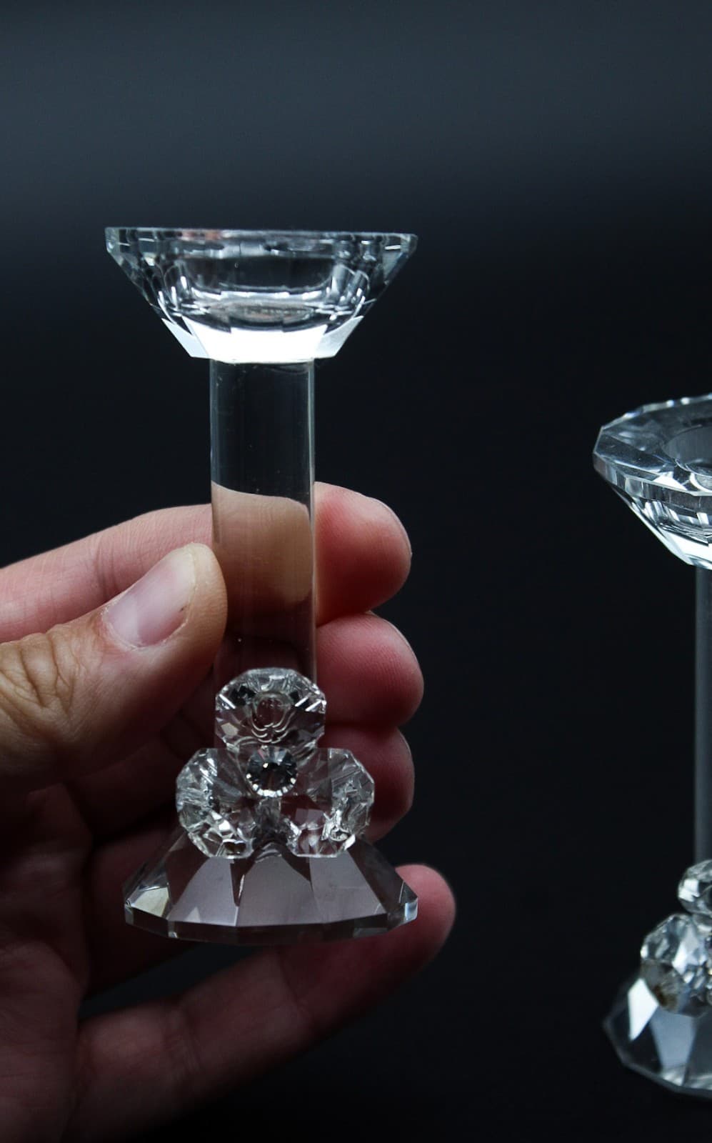 Vintage Faceted Fine Crystal Austria Floral Bases Pair Of Candlesticks 3.5" - Thumbnail 2