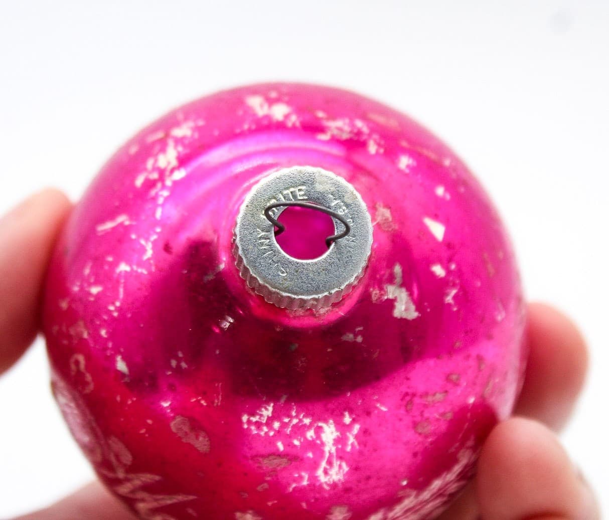 Shiny Brite U.S.A. Pink Vintage Merry Christmas Stencil Ball Glass Ornament 2.5" - Thumbnail 4
