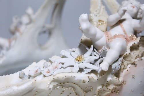 Antique Hand Painted Jeweled Bisque Hallmarked Cupid Basket Bowl - Thumbnail 7