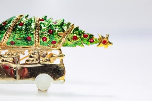 Vintage AJC Van With Christmas Tree Enamel Rhinestone Pin Brooch - Thumbnail 3