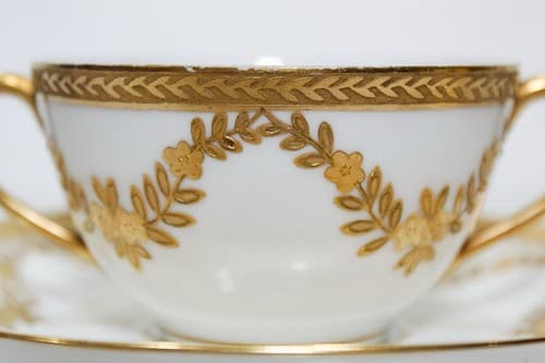 LIMOGES France Ovington Bros T & V Gold Gilt Porcelain Boullion Cup & Saucer - Thumbnail 2