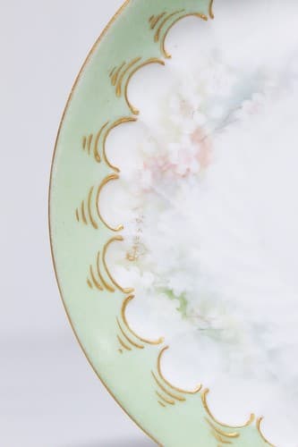 Antique Signed Porcelain Hand Painted Floral Gilt Covered Cup & Saucer - Thumbnail 5
