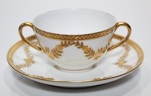 LIMOGES France Ovington Bros T & V Gold Gilt Porcelain Boullion Cup & Saucer - Thumbnail 6