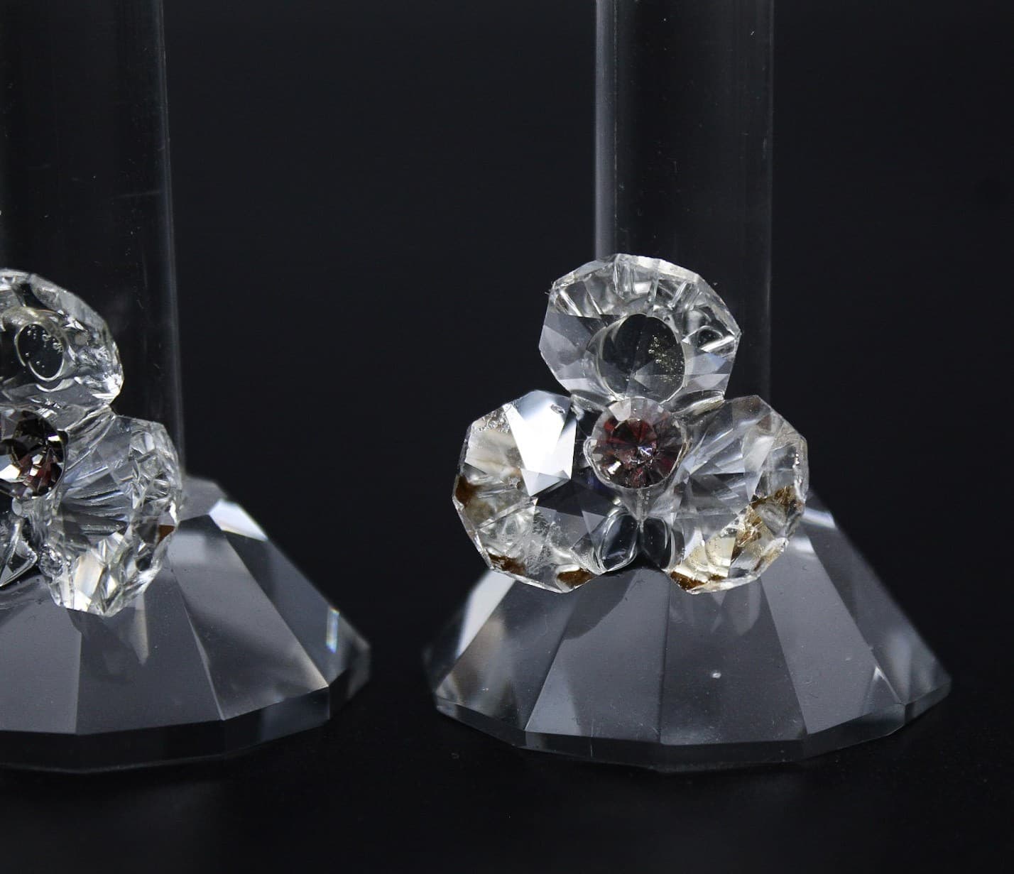 Vintage Faceted Fine Crystal Austria Floral Bases Pair Of Candlesticks 3.5" - Thumbnail 5