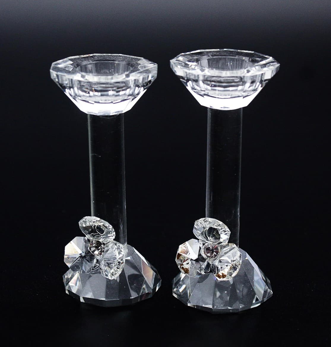 Vintage Faceted Fine Crystal Austria Floral Bases Pair Of Candlesticks 3.5" - Thumbnail 7