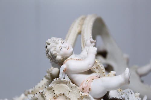 Antique Hand Painted Jeweled Bisque Hallmarked Cupid Basket Bowl - Thumbnail 2