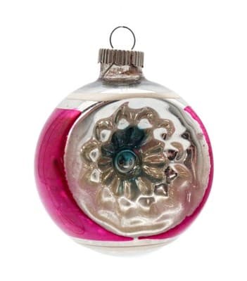 Shiny Brite Vintage Reflector Pink Silvered Striped Glass Christmas Ornament - Image 1